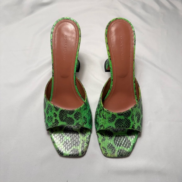 Amina Muaddi Shoes - Amina Muaddi Lupita Heels in Green Snake Print Heels